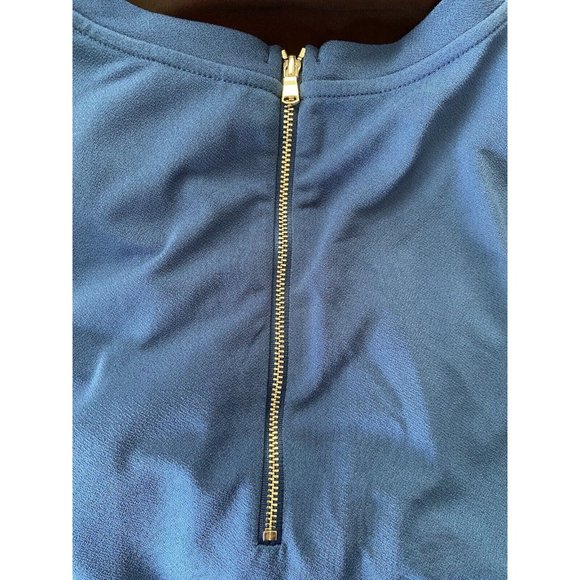 Ann Taylor Teal Pleated Front 3/4 Sleeve Blouse Back Gold Back Zipper Size M EUC - Picture 10 of 11